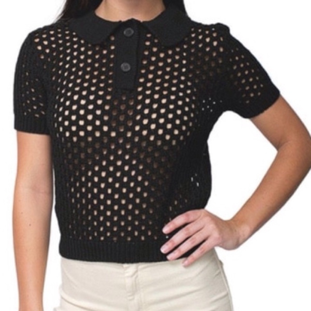American Apparel Crochet Knit Tennis Sweater Top